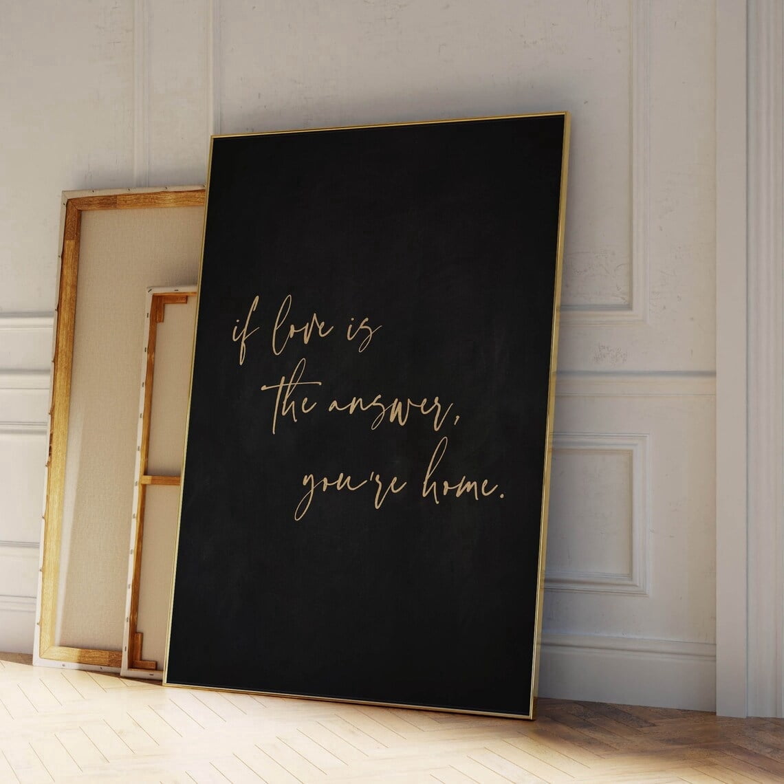 View of Black And Gold Wall Art Print If Love Is The Answer You'Re Home Bedroom ...