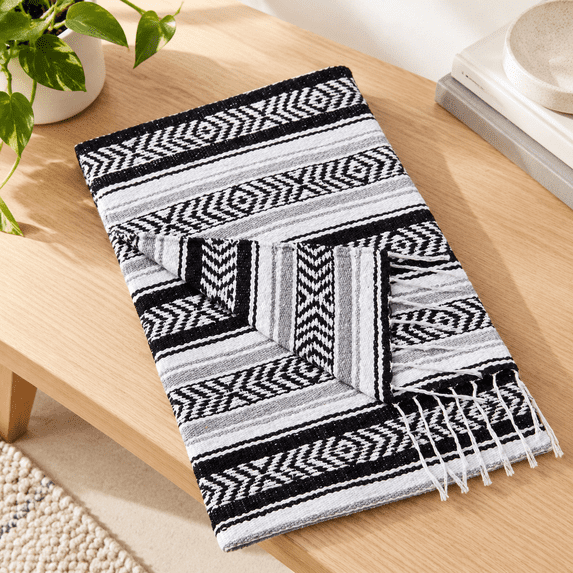 Black And Gray Mexican Blanket By Laguna Beach Textile Co - Yoga ...