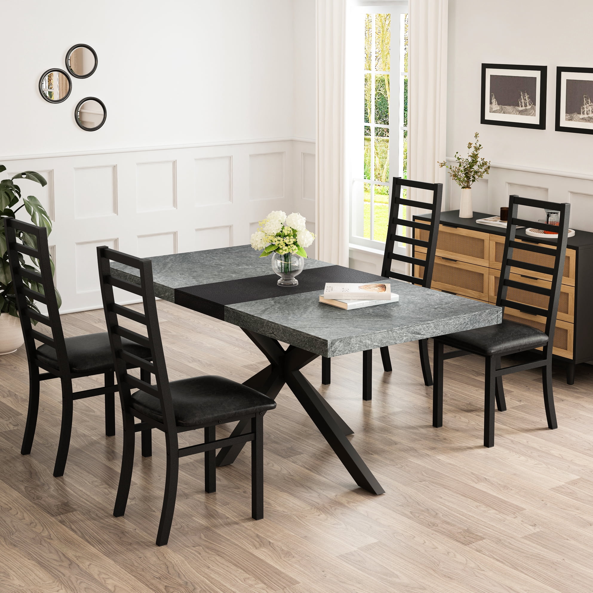 Black And Grey Dining - Rectangular Table With High Back Chairs ...