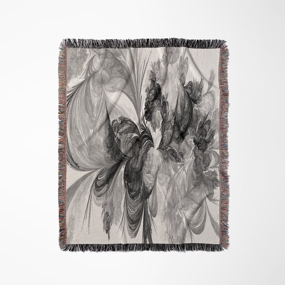 Black And Grey Feather Fury , Woven Blanket