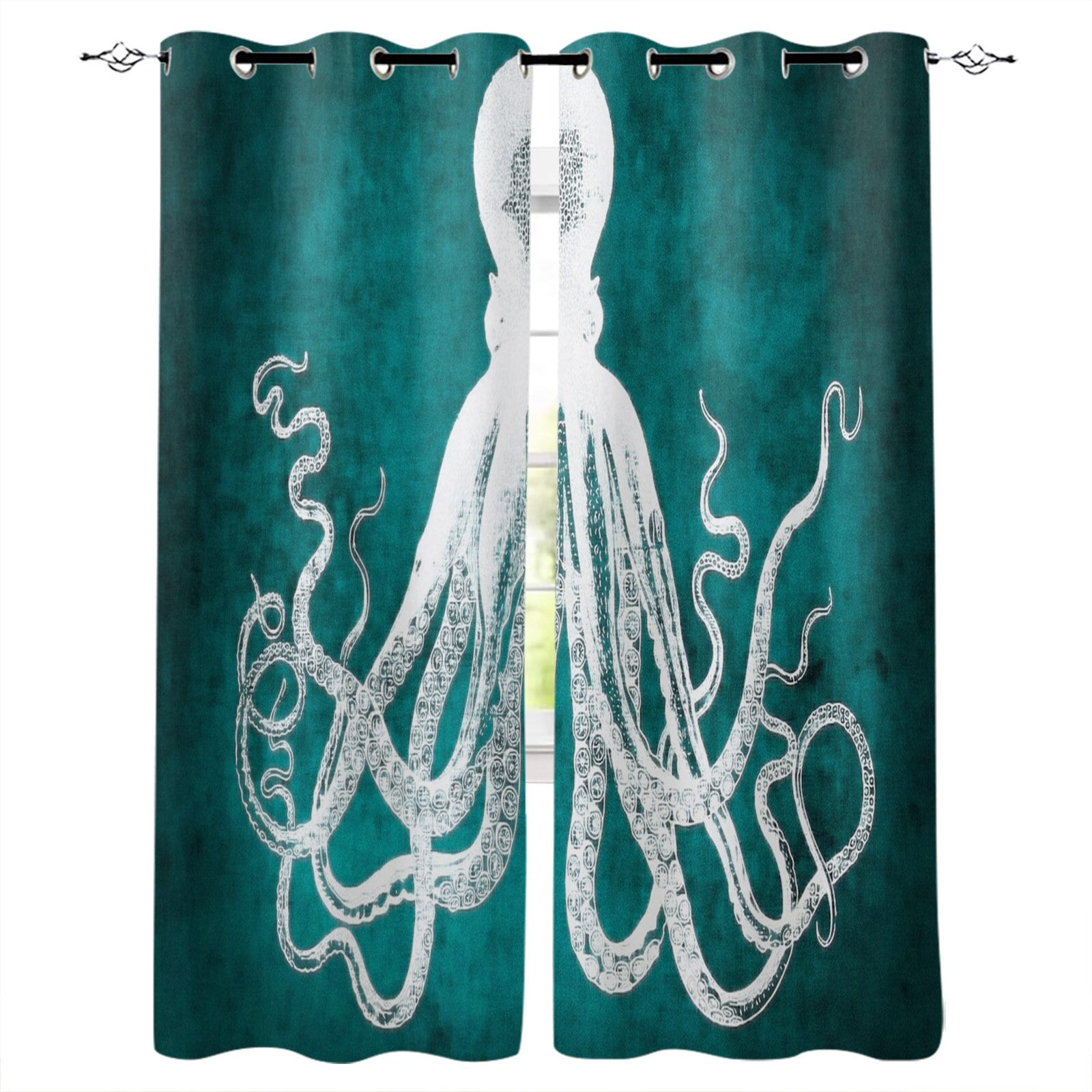 Black And Grey Octopus Curtains For Window Treatment Drapes Window ...