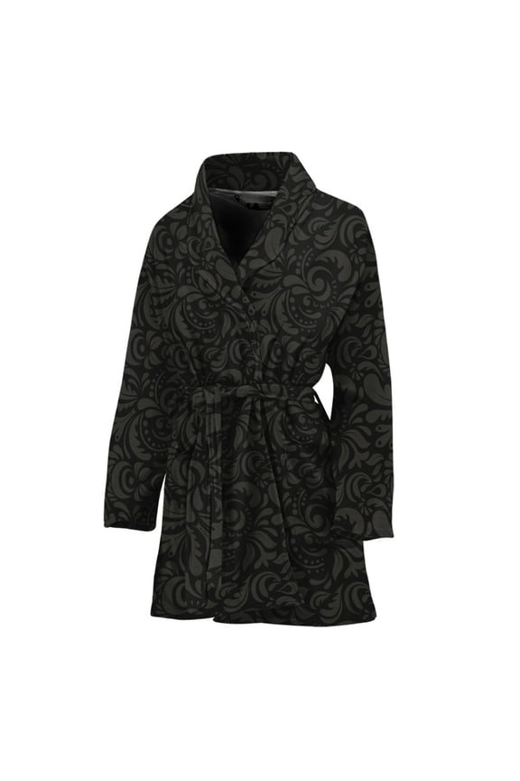 Black And Grey Western Floral Women Bathrobe One Size Univeral Fits Fashion Lightweight Plush Fleece Long Robe For Women