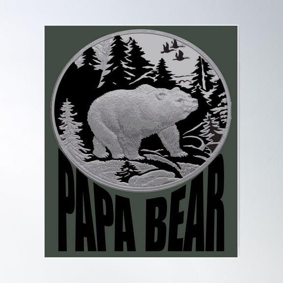 Black And Grey Woodland Papa Bear Poster Wall Art, Modern Wall Decor For Living Room Bedroom, 8x12 UNFRAMED