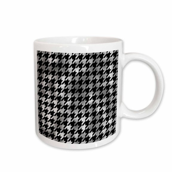 3drose, Black and Image of Silver Houndstooth Pattern, 15oz Mug