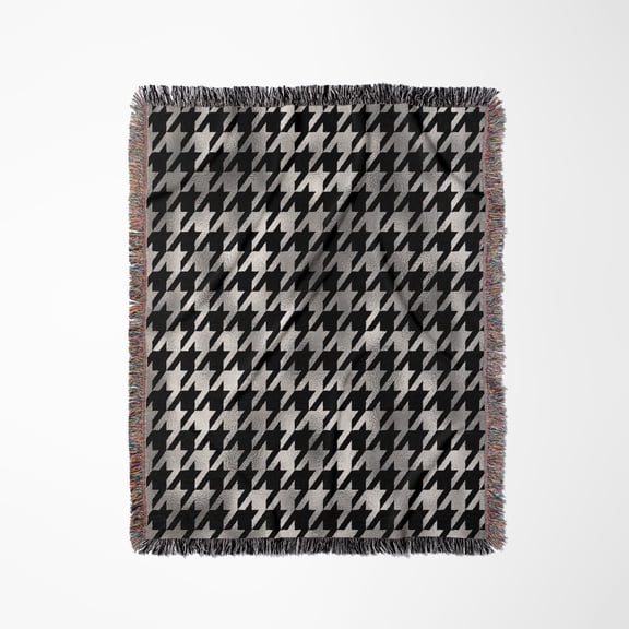 Black And Image Of Silver Houndstooth Pattern, Woven Blanket