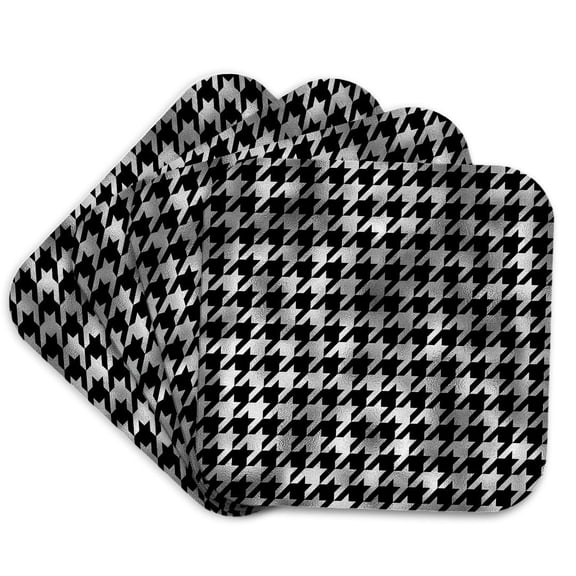 3drose, Black and Image of Silver Houndstooth Pattern, Set of 4 Coasters - Soft