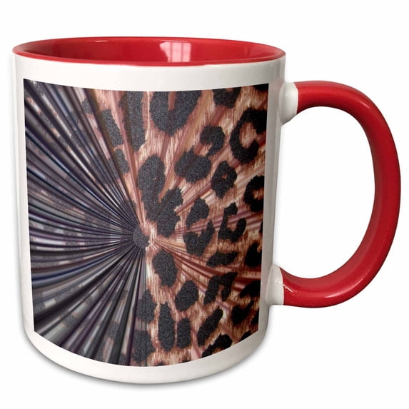 3drose, Black and Leopard Print Abstract- Animal Prints, 15oz Two-tone Red Mug