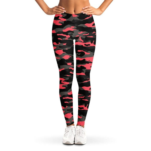 Black And Pink Camouflage Print Leggings, Camo Sexy Yoga Leggings For Women.