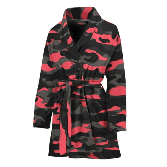 Black And Pink Camouflage Women Bathrobe One Size Univeral Fits Fashion Lightweight Plush Fleece Long Robe For Women