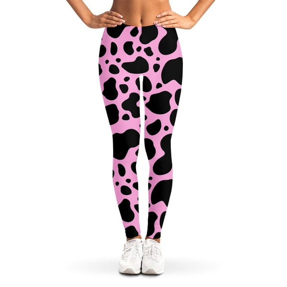 Black And Pink Cow Print Leggings, Farmer Gifts Sexy Yoga Leggings For Women.