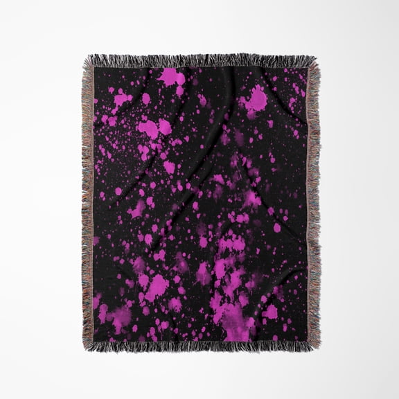 Black And Pink Image Of Paint Splatter, Woven Blanket