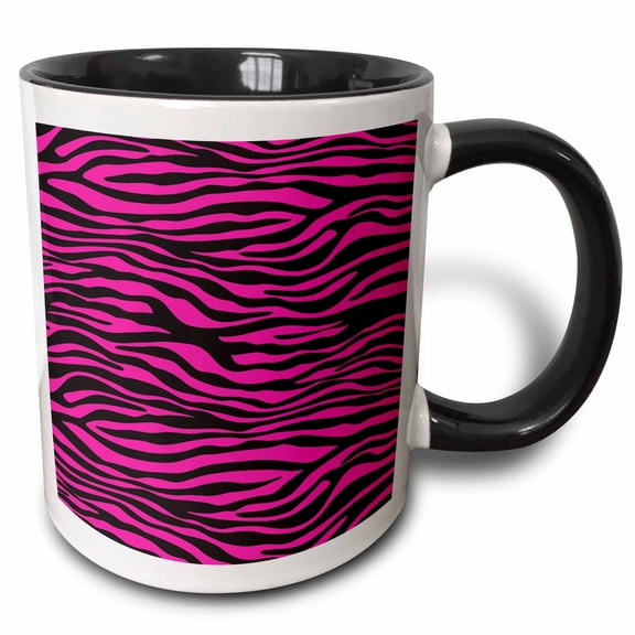 3drose, Black and Pink Zebra Stripes Abstract, 15oz Two-tone Black Mug