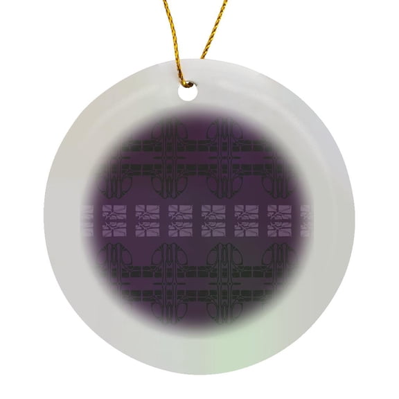 3drose, Black and Plum Colored Leaf Pattern, Circle Porcelain Ornament