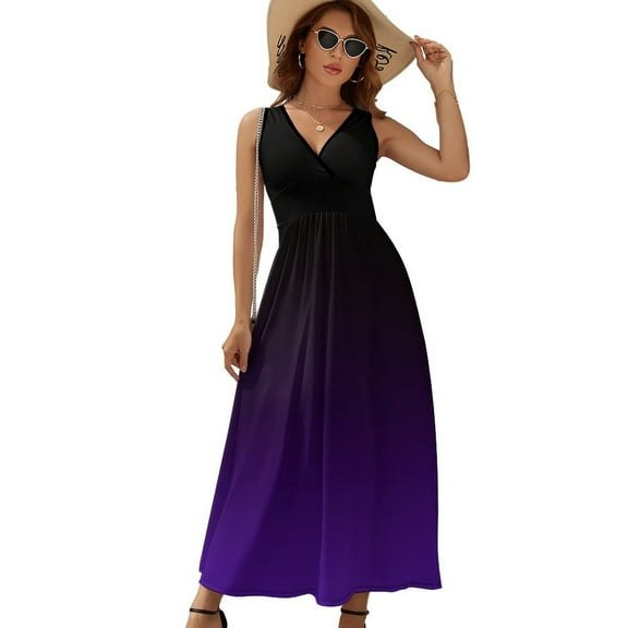 Black And Purple Gradient Sleeveless Dress Dresses Women Summer Evening Dresses Ladies Bohemia Long Dresses