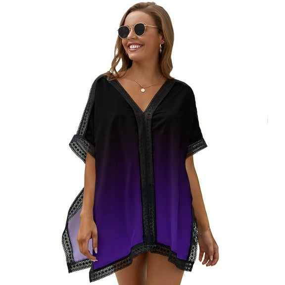 Black And Purple Gradient Women's Swimsuit Coverup Summer Beach Cover Up Bathing Suit Dress