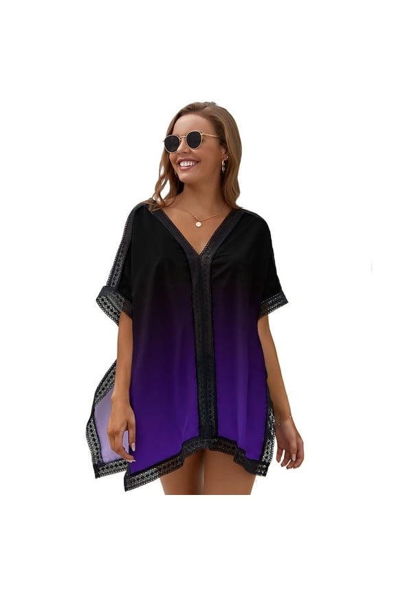 Black And Purple Gradient Women's Swimsuit Coverup Summer Beach Cover Up Bathing Suit Dress