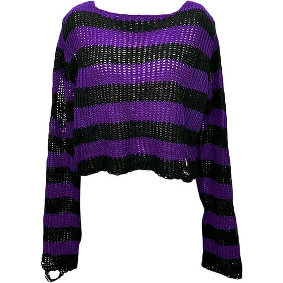 Black And Red Striped Sweater Women'S Knitted Striped Sweater Long Sleeve Round Neck Pullover Sweaters(A)