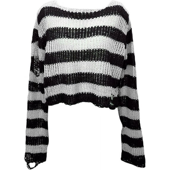 Black And Red Striped Sweater Women'S Knitted Striped Sweater Long Sleeve Round Neck Pullover Sweaters(A)