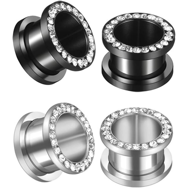 Black And Silver Plated Crystal Rhinestones CZ Ear Tunnels Plugs