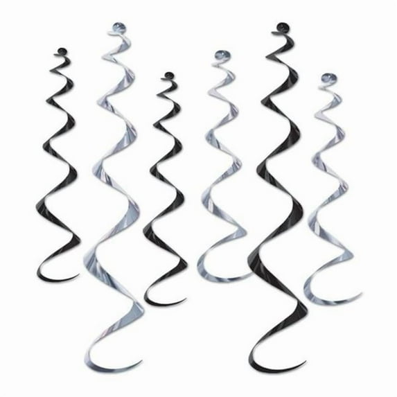 Twirly Whirlys 4-24" & 2-36" Assorted Black & Silver - 6 Pack (6 Per Package)