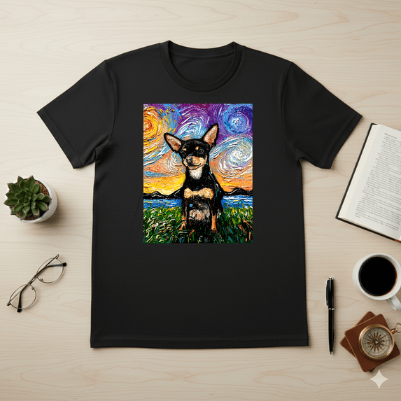 Black And Tan Chihuahua At Night Dog Illustration Art Unisex T-Shirt V17402, up to Size 5XL