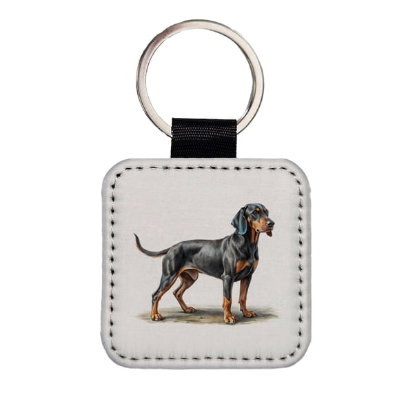 Black And Tan Coonhound Dog Illustration Faux Leather Square Keychain