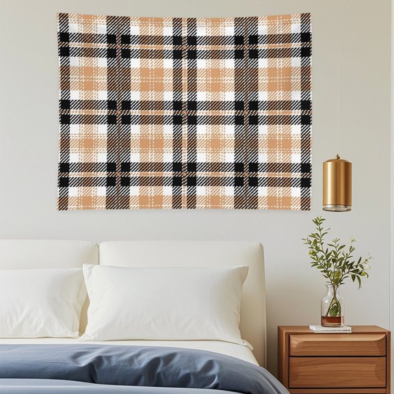 Black And Tan Tartan Plaid Wall Tapestry 30"x40" Lightweight, Wrinkle-Resistant Hanging Blanket for Bedroom Living Room Decor