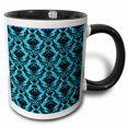 thumbnail image 1 of 3drose, Black and Teal Damask, 15oz Two-tone Black Mug, 1 of 6
