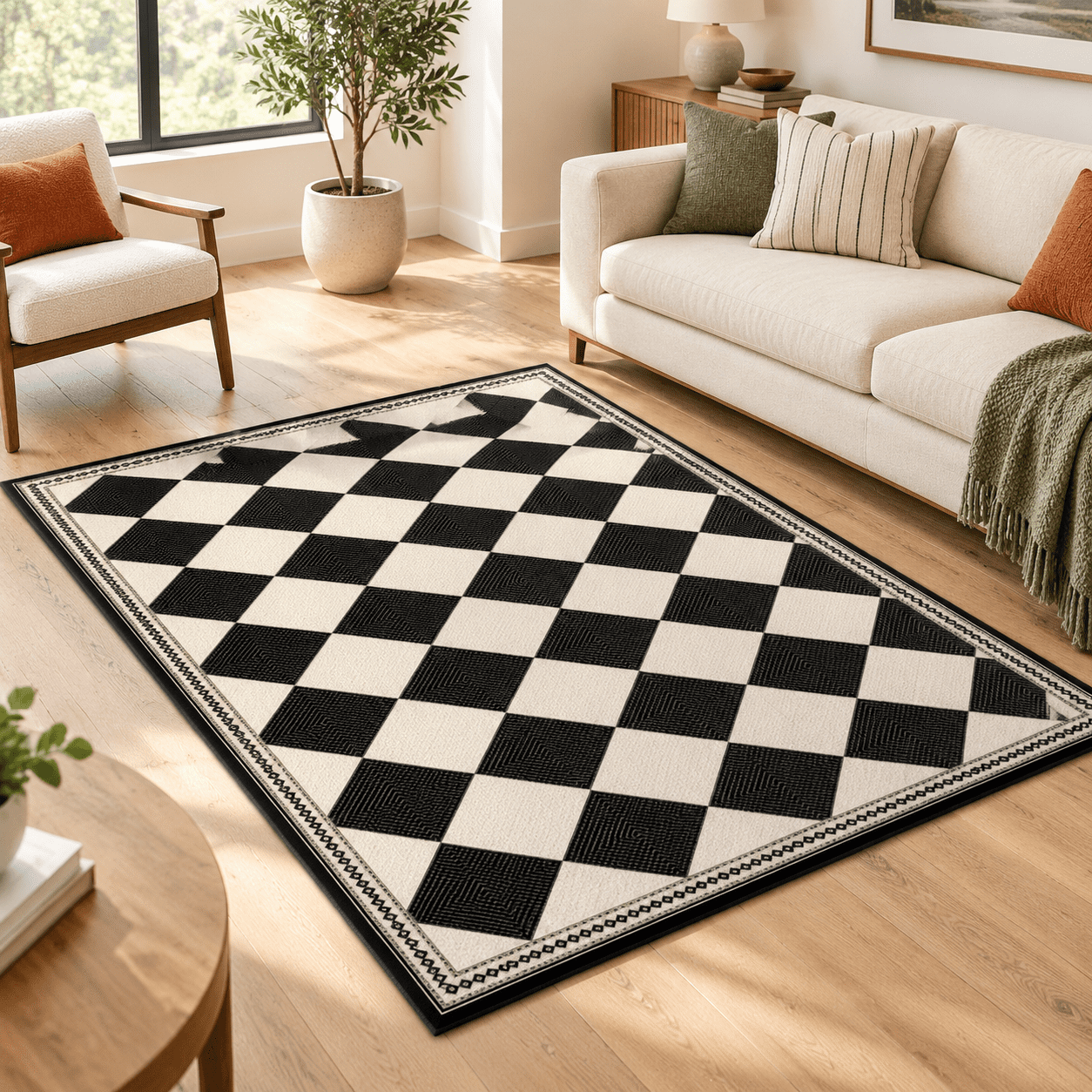 Black And White 4x6 Easy Jute Area Rug For Porch Patio Washable ...