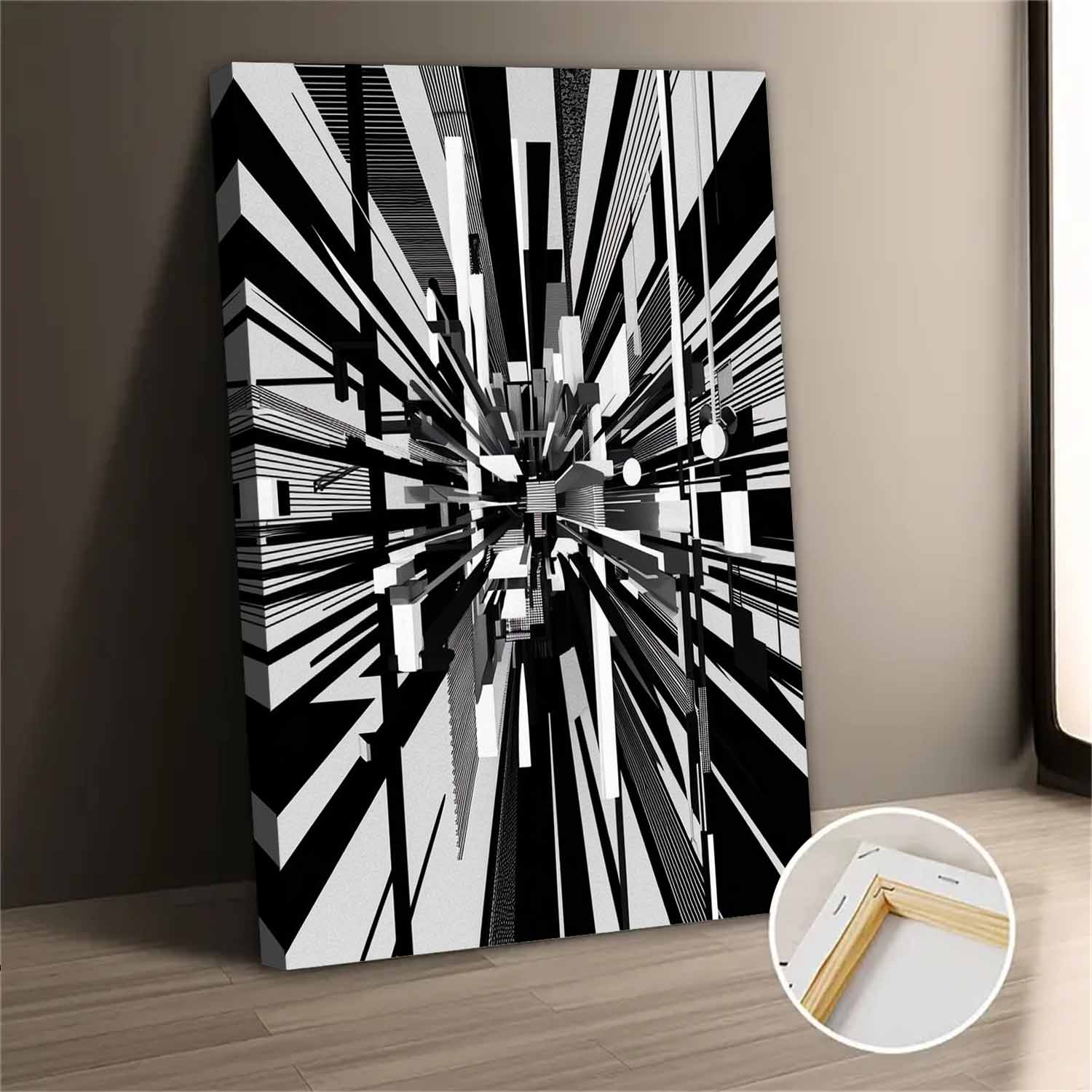 Black And White Abstract Geometric Canvas Wall Art For Living Room ...