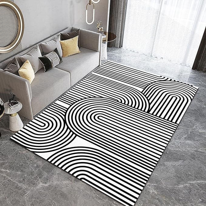 Black And White Abstract Geometric Stripes Art Area Rugs, Boho Medieval ...