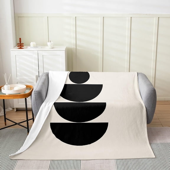 Black And White Abstract Geometric Throw Blanket For Couch Bed Modern Minimalist Soft Flannel Fleece Blanket