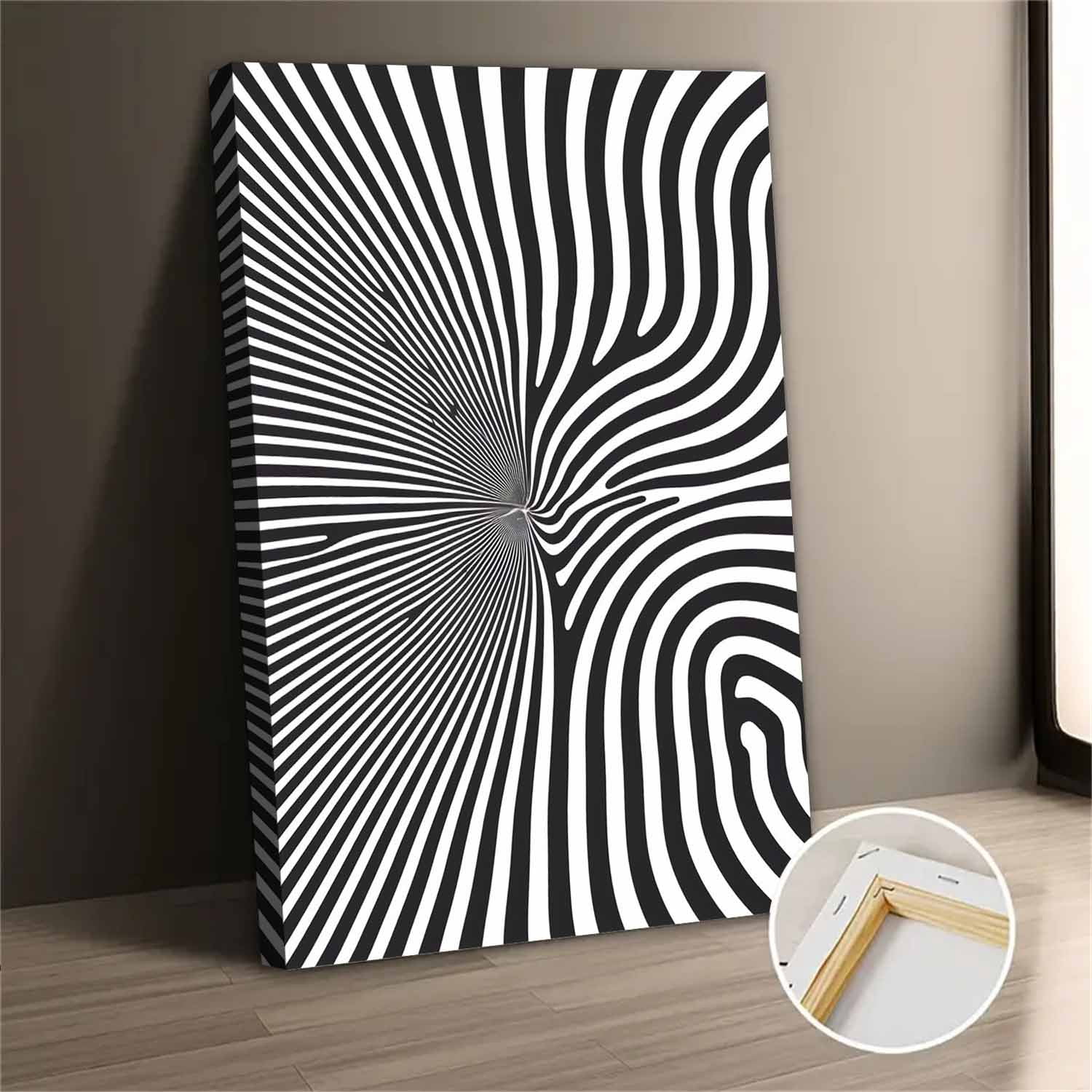 Black And White Abstract Line Wall Art Canvas Print For Living Room ...