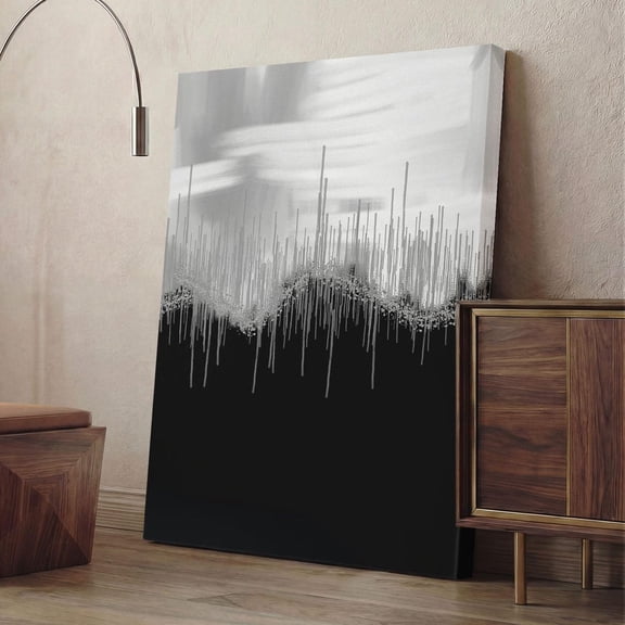 Black And White Abstract Poster, Silver Industrial Wall Art