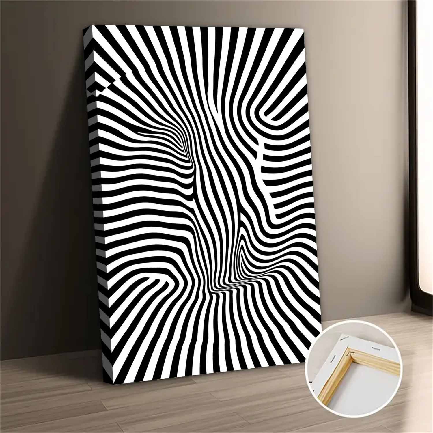 Black And White Abstract Striped Wall Art Canvas Print For Living Room ...