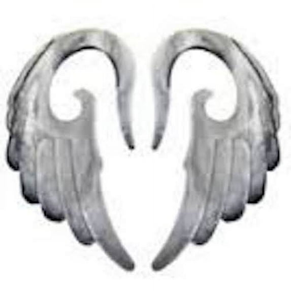 Black And White Angel Wing 0G(8MM) Tapers / Hangers / Stretcher's Acrylic 2 Pieces (1 Pair) (B/3/3/59)