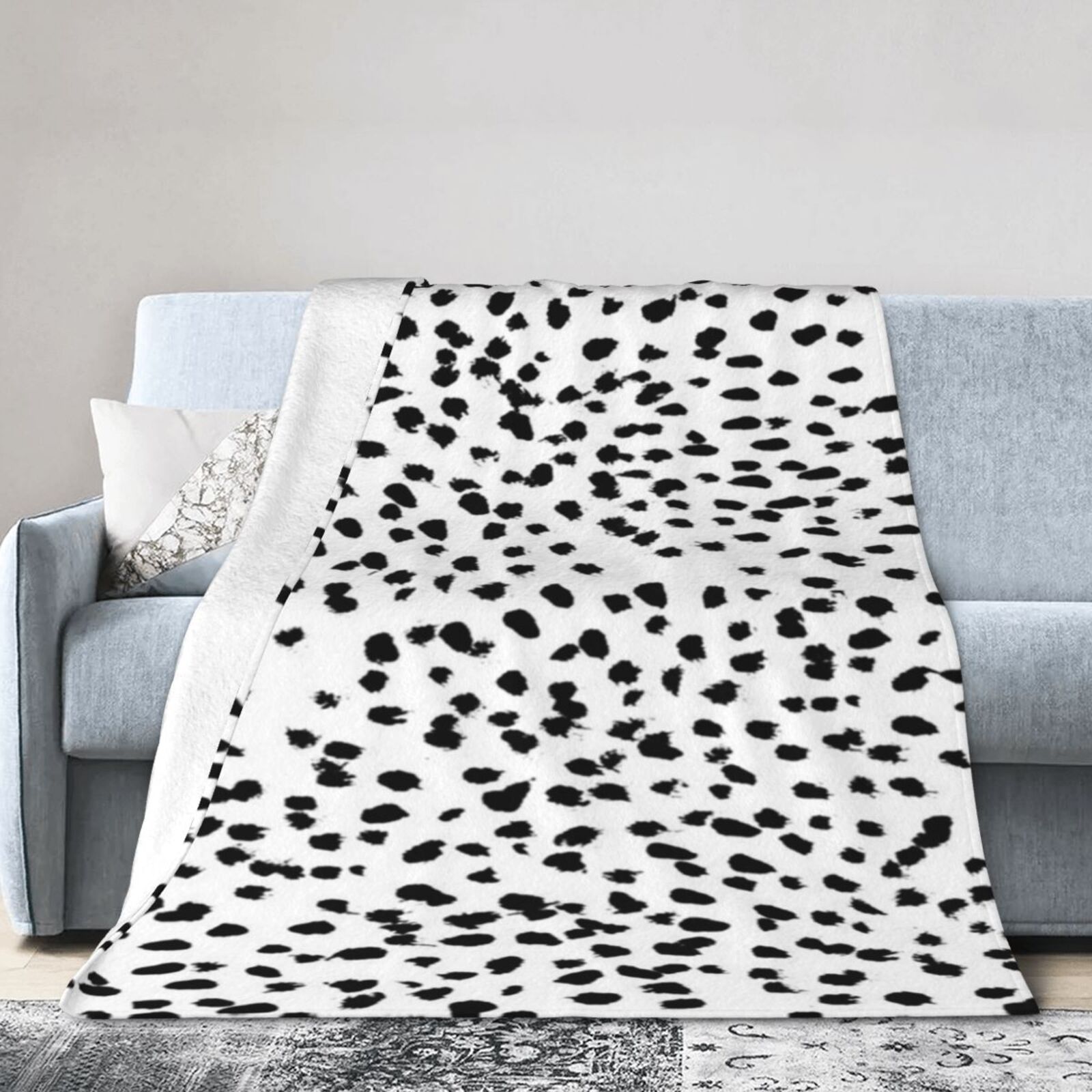Black And White Animal Print Dalmatian Spot Dots Soft Throw Blanket