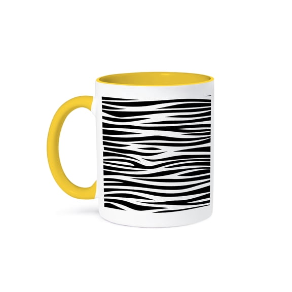 3dRose, Black and White Animal Print Zebra Stripes Trendy Pattern, 11oz Two-Tone Yellow Mug