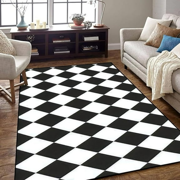 Black And White Area Rug, Diamond Shape Pattern Non Slip Living Room Rugs, Machine Washable Carpet For Indoor Bedroom Office Decor Mat 2x3ft