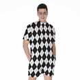 thumbnail image 1 of Black And White Argyle Pattern Short Sleeve Men'S Rompers, Checkered Caro Plaid Tartan Casual Summer Jumpsuits Outfit, 1 of 4