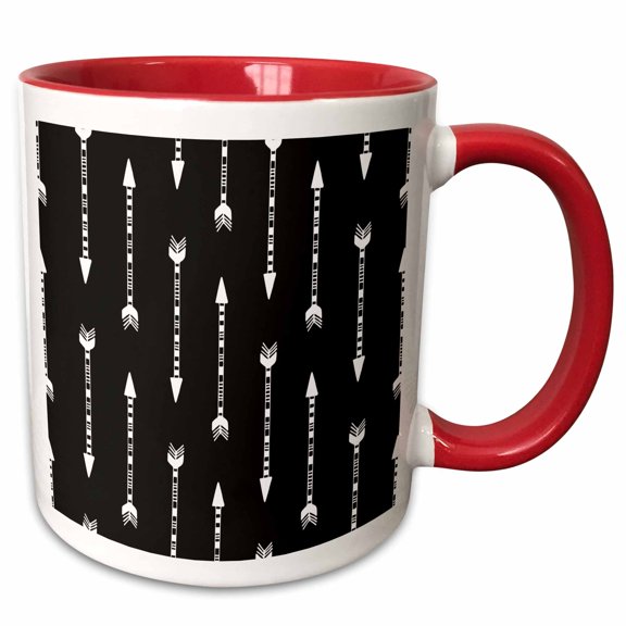 3drose, Black and White Arrow Pattern, 11oz Two-tone Red Mug
