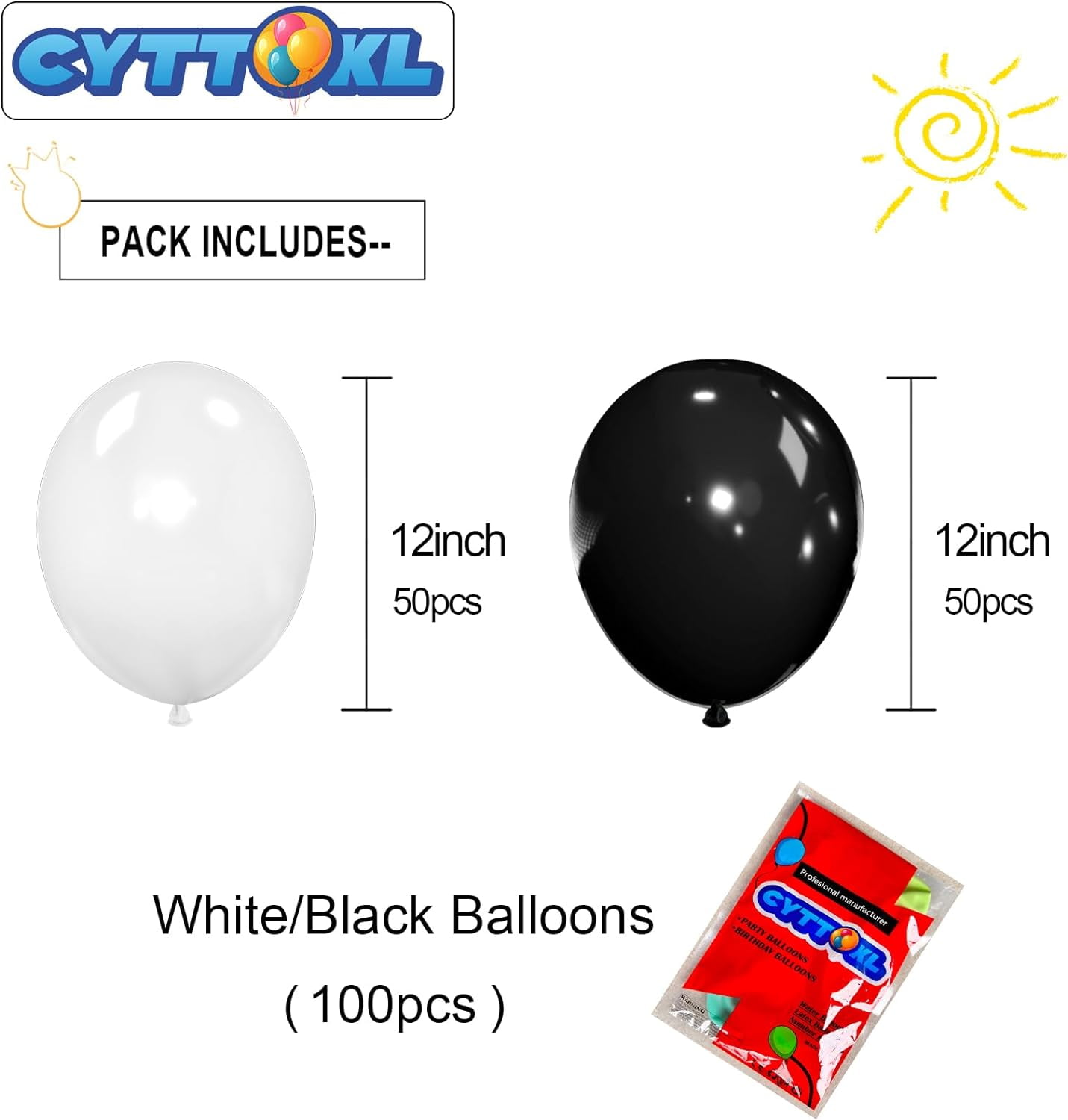 Black And White Balloons 12 Inch 100 Pack Black White Latex Helium