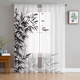 Black And White Bamboo Tulle Sheer Curtains Living Room Decoration