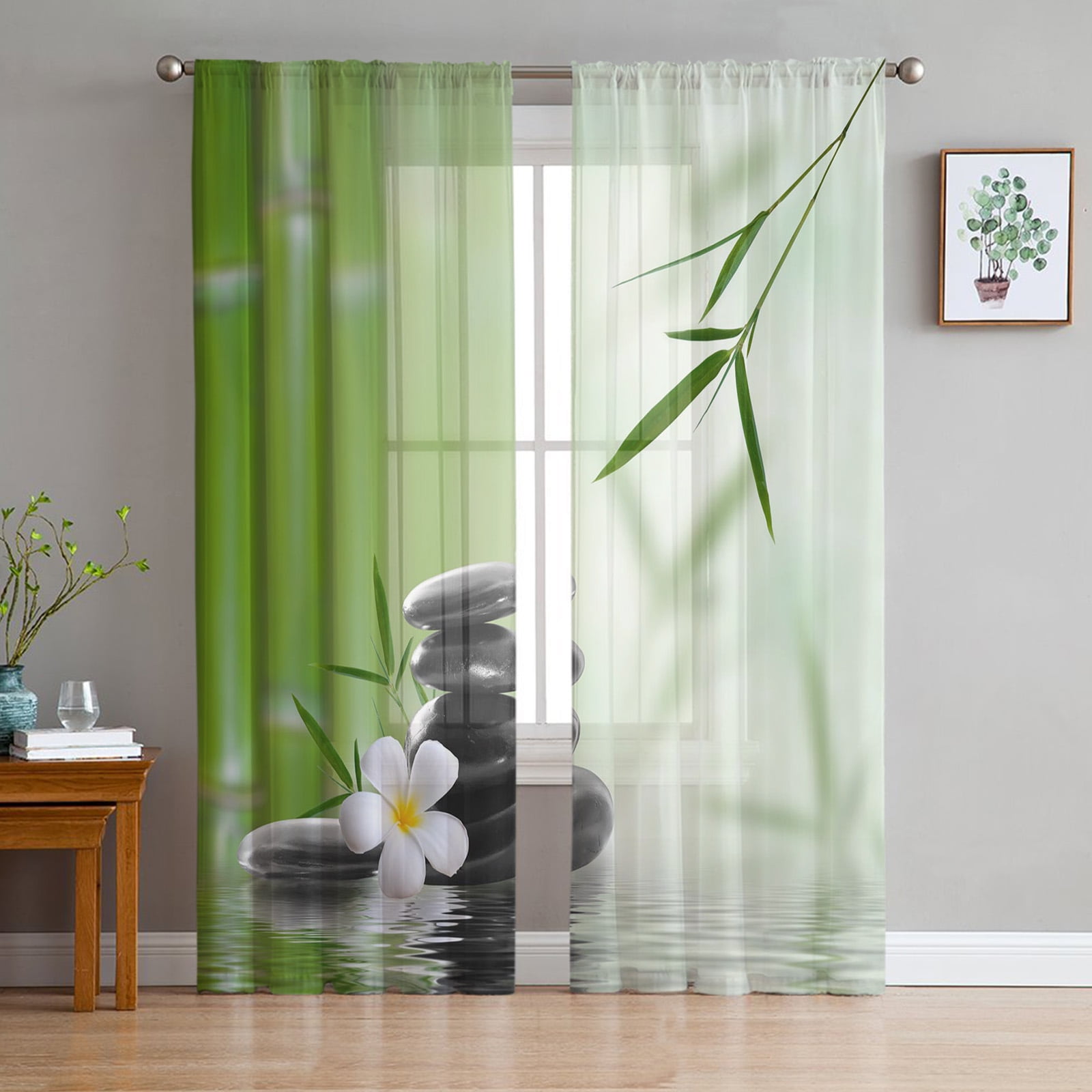 Black And White Bamboo Tulle Sheer Curtains Living Room ration Curtains