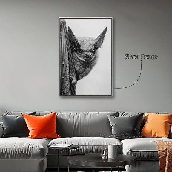 Black And White Bat Poster Little Gray Animal Wall Art Nocturnal Mammal Poster Decor Ready To Hang, Unframed Poster Size 16x24