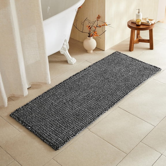 Black And White Bathroom Rugs Waffle Runner Rug Non Slip Washable Long Super Absorbent Quick Dry Boho Farmhouse Bath Decor 60"x24"