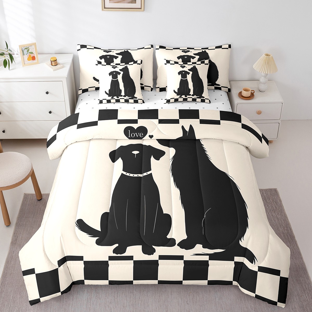 Black And White Bedding Comforter Sets,Dog Wolf Full Comforter Set 7