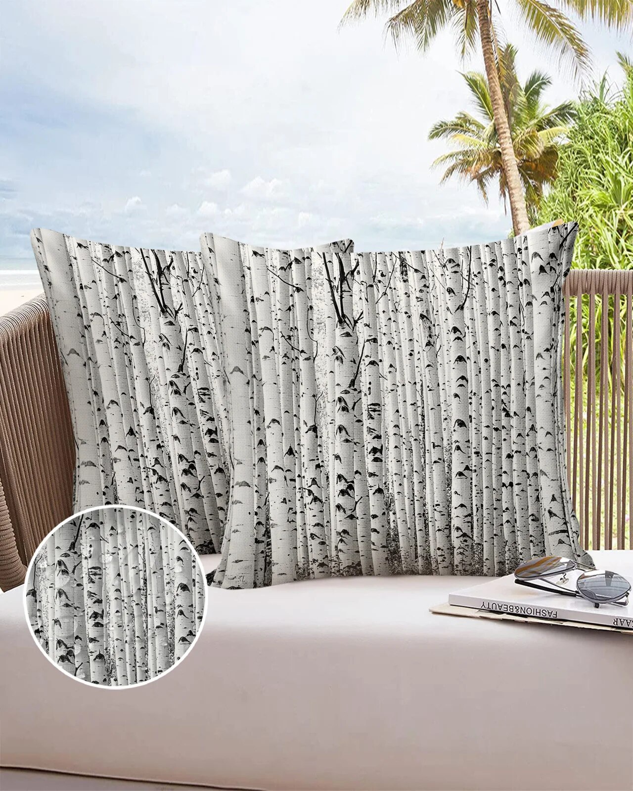 Black And White Birch Tree 2pcs Pillowcase Waterproof Cushion Cover for