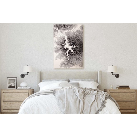Black And White Branching Fractal Ink Wall Decor Unframed Paper Print