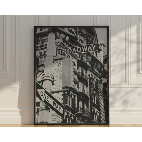 Black-And-White Broadway Poster Times Square Gifts New York City Street Sign Photo ,Decor For Living Room Bedroom, 8x12 UNFRAMED